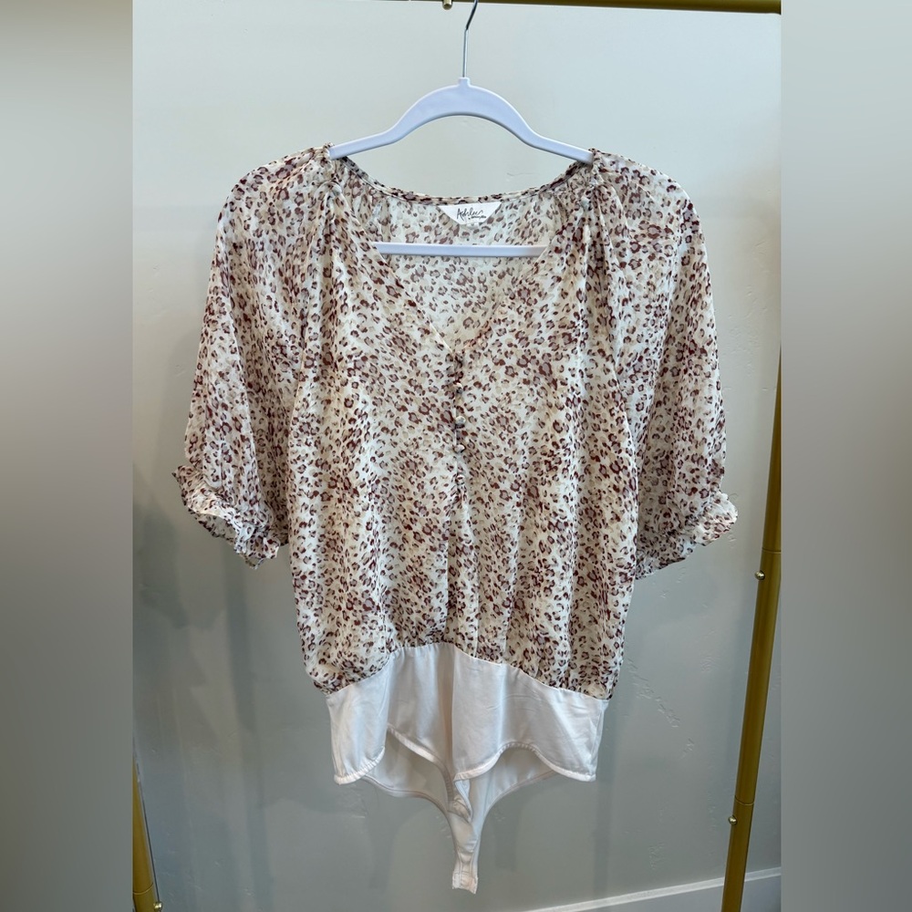 Ashlee by Amaryllis Bodysuit in Cream & Brown Leopard Print | Medium